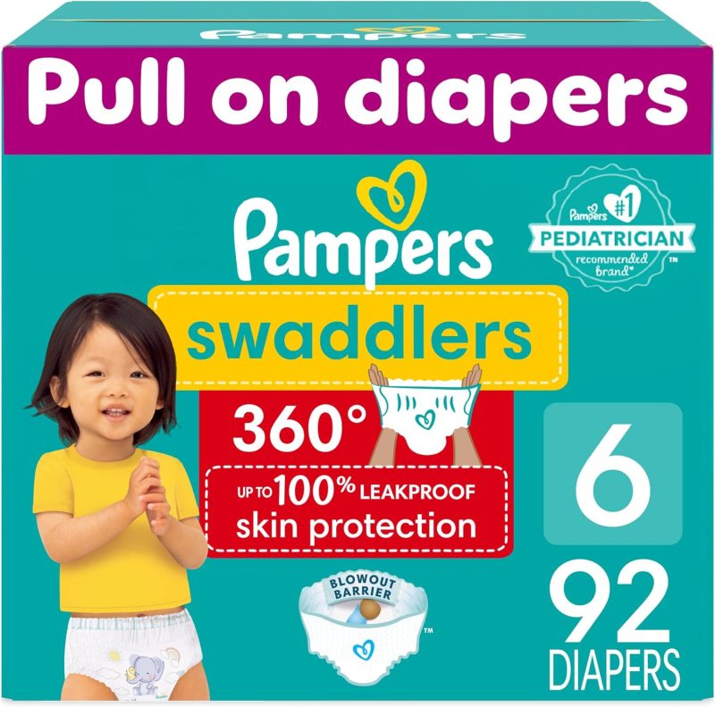 Pampers Swaddlers 360 Pull-On Diapers, Size 6, 92 Count, One Month Supply, for up to 100% Leakproof Skin Protection and Easy Changes