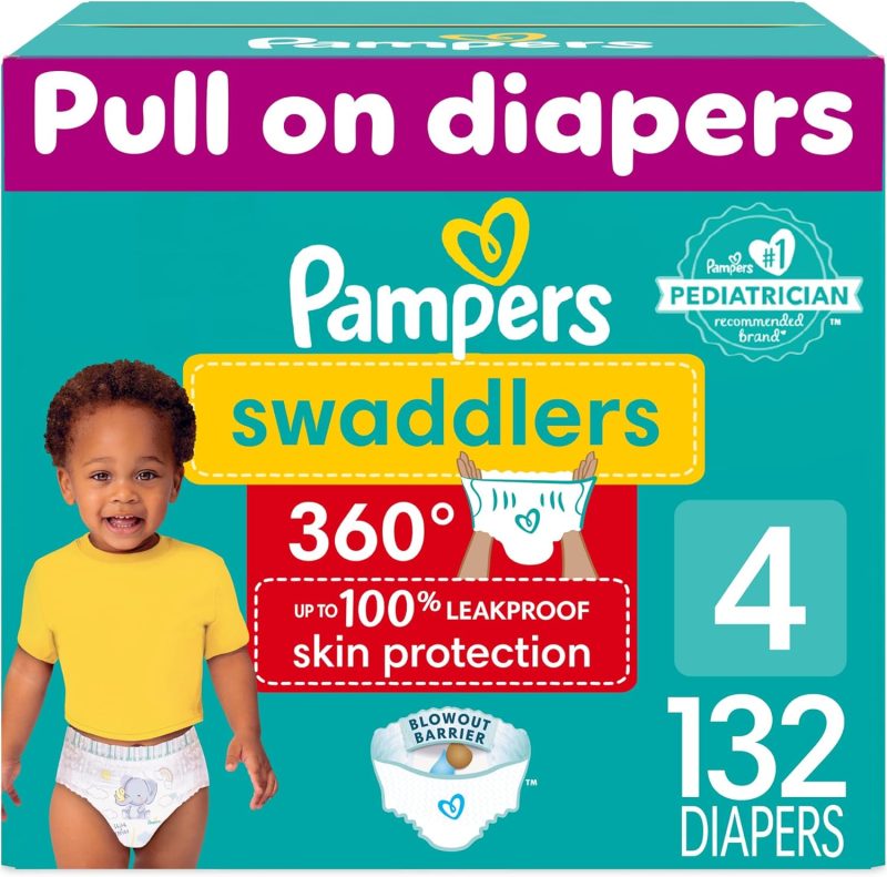 Pampers Swaddlers 360 Pull-On Diapers, Size 4, 132 Count, One Month Supply, for up to 100% Leakproof Skin Protection and Easy Changes