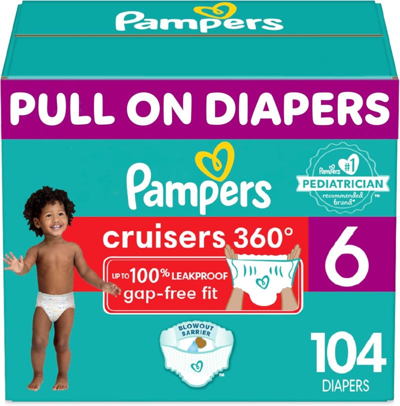 Pampers Cruisers 360 Diapers - Size 6, One Month Supply (104 Count), Pull-On Disposable Baby Diapers, Gap-Free Fit