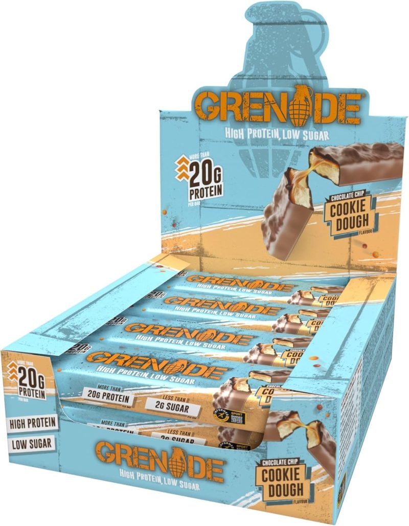 Grenade High Protein, Low Sugar Bar - Chocolate Chip Cookie Dough, 12 x 60 g