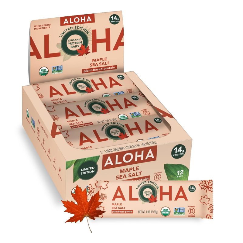 Aloha Organic Maple Sea Salt Protein Bar, 12 ct
