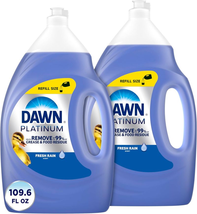 Dawn Platinum Dish Soap Liquid, Dishwashing Liquid, Dish Detergent Liquid, Dish Liquid, Refreshing Rain Scent, 54.8 fl oz (Pack of 2), Dish Soap Bulk