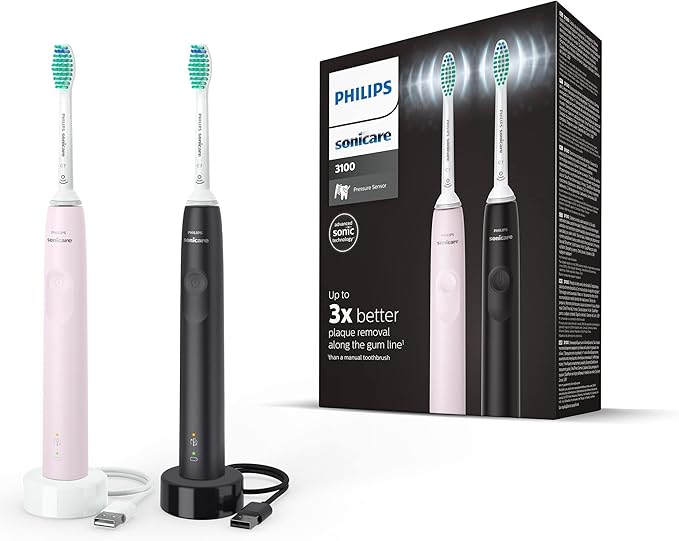 Philips Sonicare HX3675/15 Electric Toothbrush, Sonic Toothbrush, Pressure Sensor and Timer, Sugar Pink & Black, Double Pack, Sonic Toothbrush