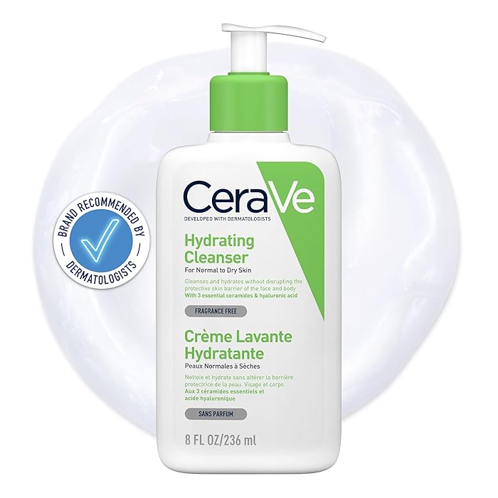CeraVeHydrating Cleanser for Normal to Dry Skin with Hyaluronic Acid and 3 Essential Ceramides