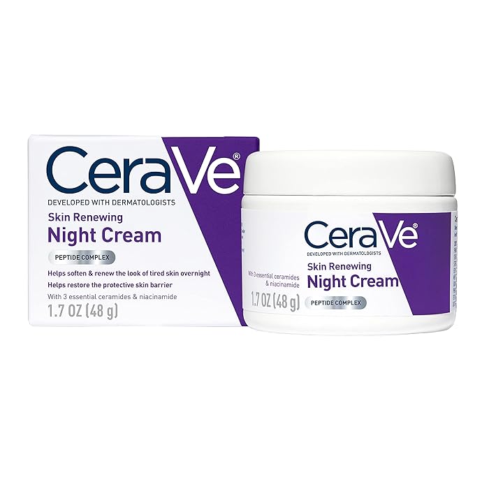CeraVeSkin Renewing Night Cream | Niacinamide, Peptide Complex, and Hyaluronic Acid Moisturizer for Face | 1.7 Ounce