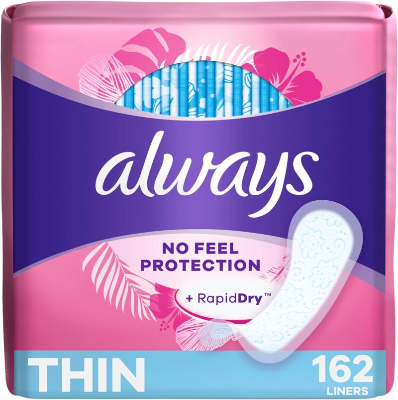 Always Thin Daily Panty Liners for Women, Light Absorbency, Unscented, 162 Count
