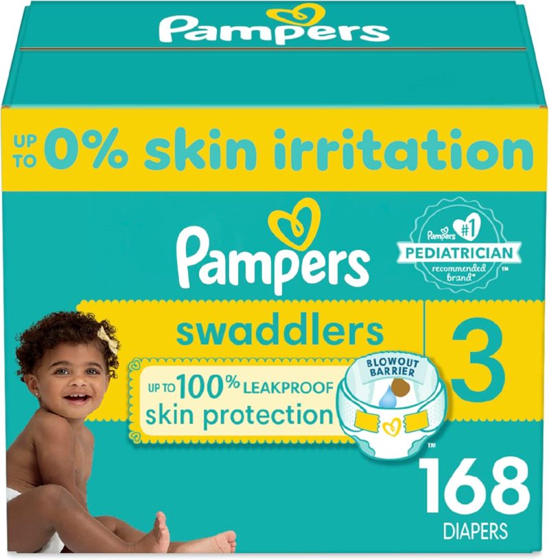 Pampers Swaddlers Diapers - Size 3, One Month Supply (168 Count), Ultra Soft Disposable Baby Diapers