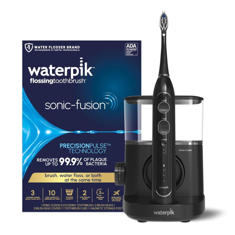 Waterpik Sonic-Fusion 2.0 Professional Flossing Toothbrush, Electric Toothbrush and Water Flosser Combo In One, Black SF-04