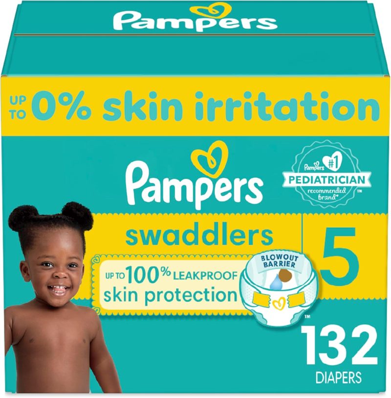 Pampers Swaddlers Diapers - Size 5, One Month Supply (132 Count), Ultra Soft Disposable Baby Diapers
