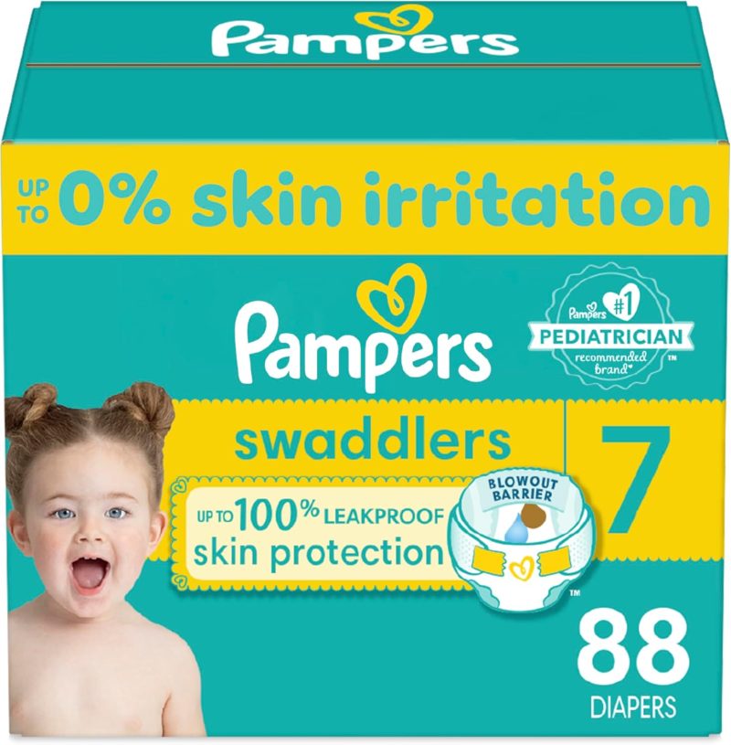 Pampers Swaddlers Diapers - Size 7, One Month Supply (88 Count), Ultra Soft Disposable Baby Diapers