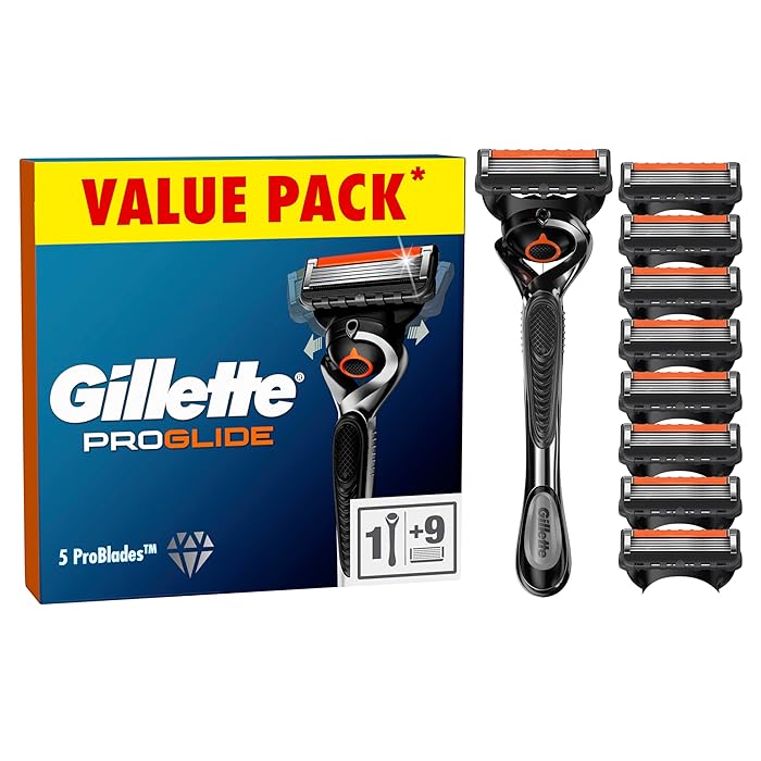 Gillette ProGlide Men's Razor with Flexball Technology + 9 Razor Blade Refills with Precision Trimmer, 5 Anti-Friction Blades