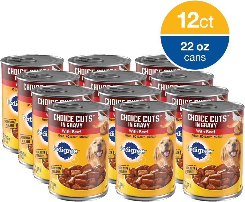 PEDIGREE CHOICE CUTS IN GRAVY Adult Canned Soft Wet Dog Food with Beef, 22 oz. Cans (Pack of 12)