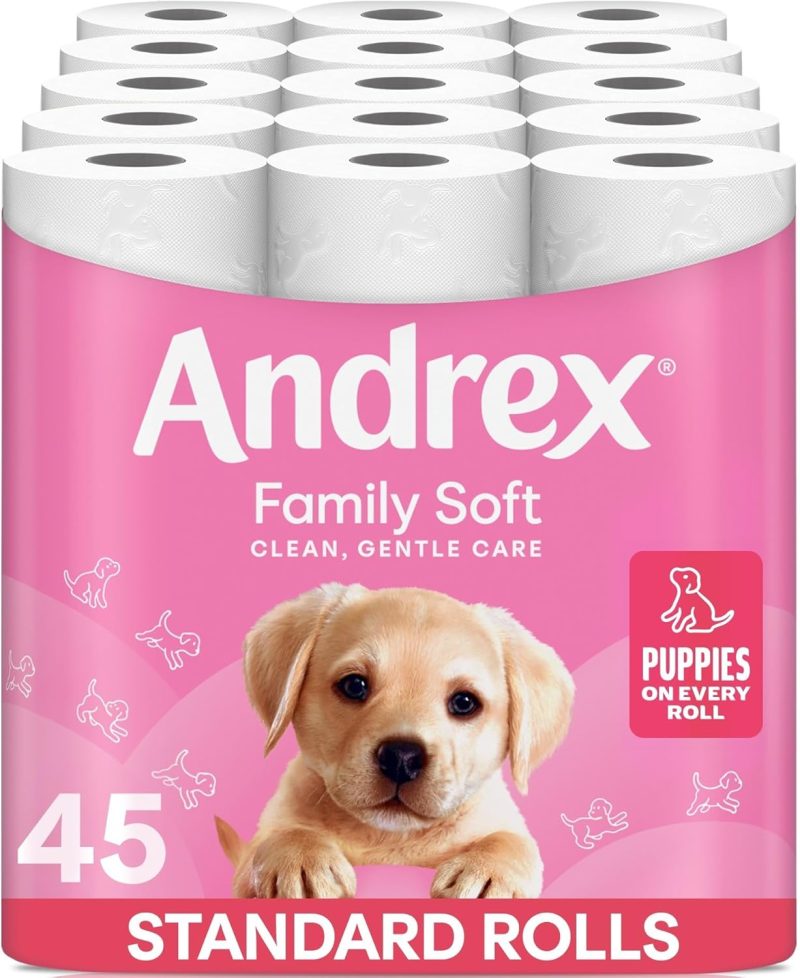 Andrex Family Soft Toilet Tissue 45 Toilet Rolls (Previously Andrex Gentle Clean Toilet Paper)