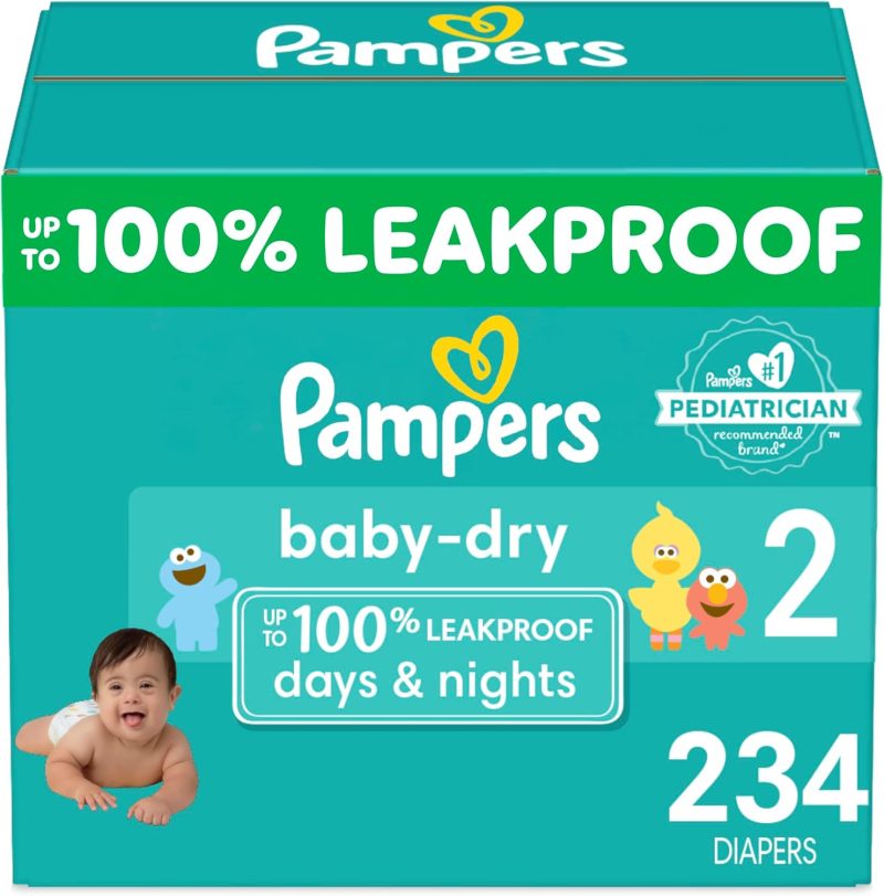 Pampers Baby Dry Diapers - Size 2, One Month Supply (234 Count), Absorbent Disposable Diapers