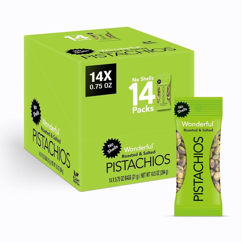 Wonderful Pistachios No Shells, Roasted & Salted Nuts, 0.75 Ounce Bag (Pack of 14), Protein Snacks, Gluten Free, On-the-Go, Individually Wrapped Healthy Snacks for Adults
