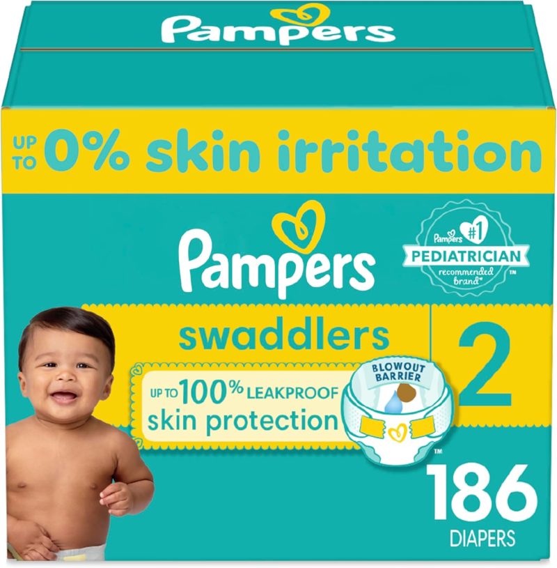 Pampers Swaddlers Diapers - Size 2, One Month Supply (186 Count), Ultra Soft Disposable Baby Diapers
