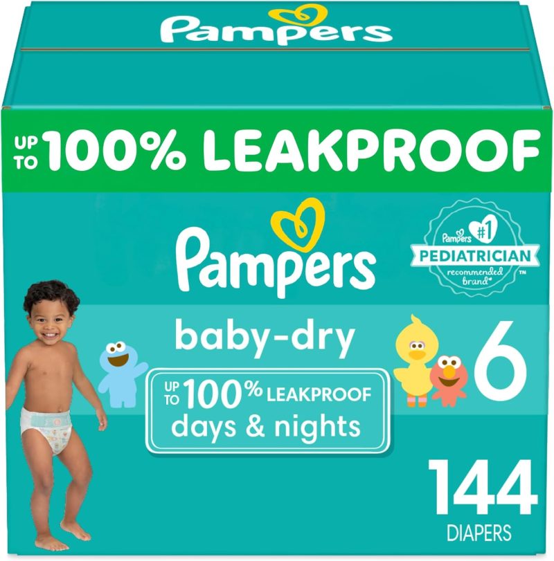 Pampers Baby Dry Diapers - Size 6, One Month Supply (144 Count), Absorbent Disposable Diapers