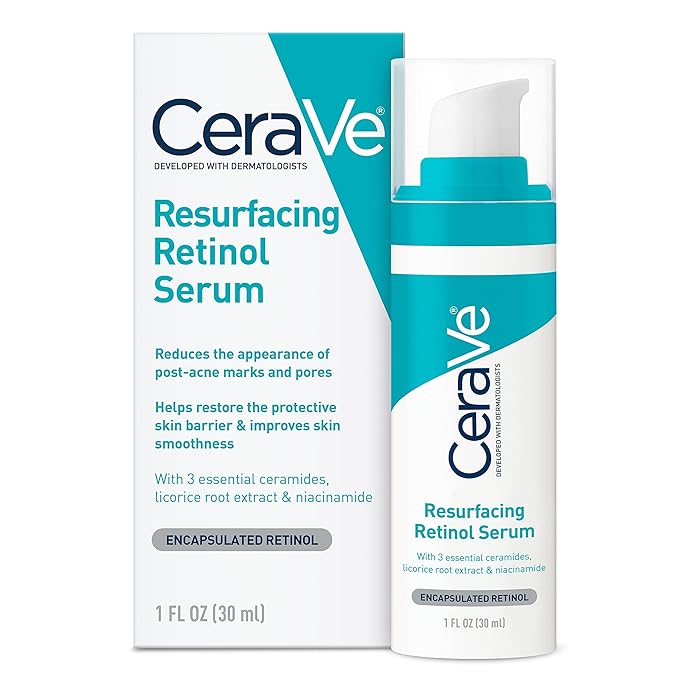 CeraVeResurfacing Retinol Serum For Post Acne Marks, Formulated With Licorice Root Extract & Niacinamide, Brightening Serum & Pore Minimizer For Face, Post Acne Skin Barrier Repair, Non-Comedogenic