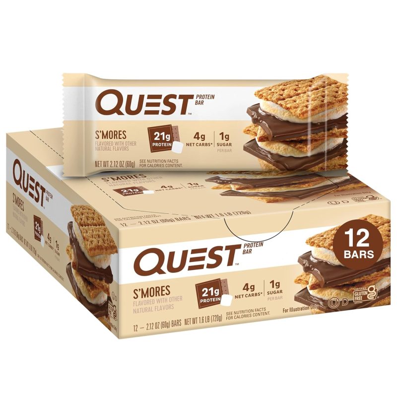 Quest Nutrition S'mores Protein Bar, High Protein, Low Carb, Gluten Free, Keto Friendly, 12 Count (Packof 1)