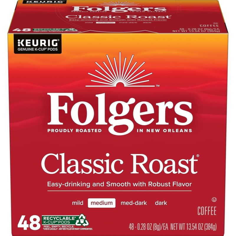 Folgers Classic Roast Medium Roast Coffee, 192 Keurig K-Cup Pods