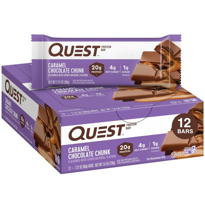 Quest Nutrition Caramel Chocolate Chunk Protein Bars, High Protein, Low Carb, Gluten Free, Keto Friendly, 12 Count (Pack of 1)