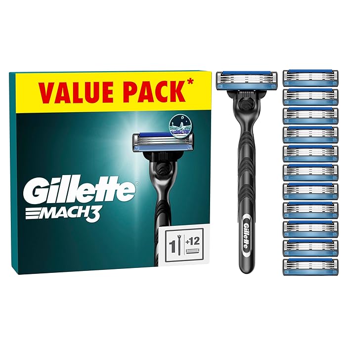 GilletteMach3 Men's Razor + 12 Razor Blade Refills, 3 Blades for a Smooth Shave, Fits All Mach3 Handles