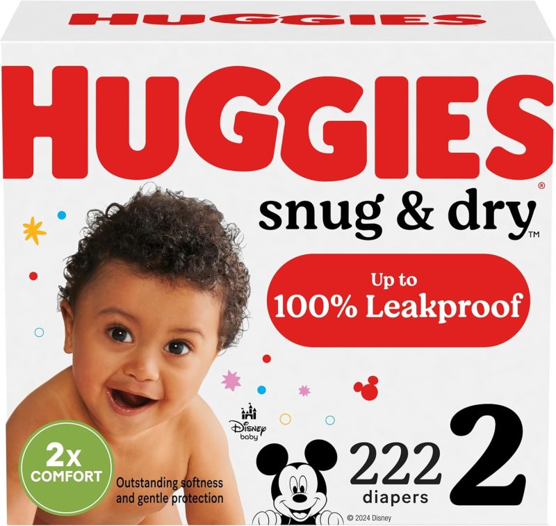 Huggies Size 2 Diapers, Snug & Dry Baby Diapers, Size 2 (12-18 lbs), 222 Count