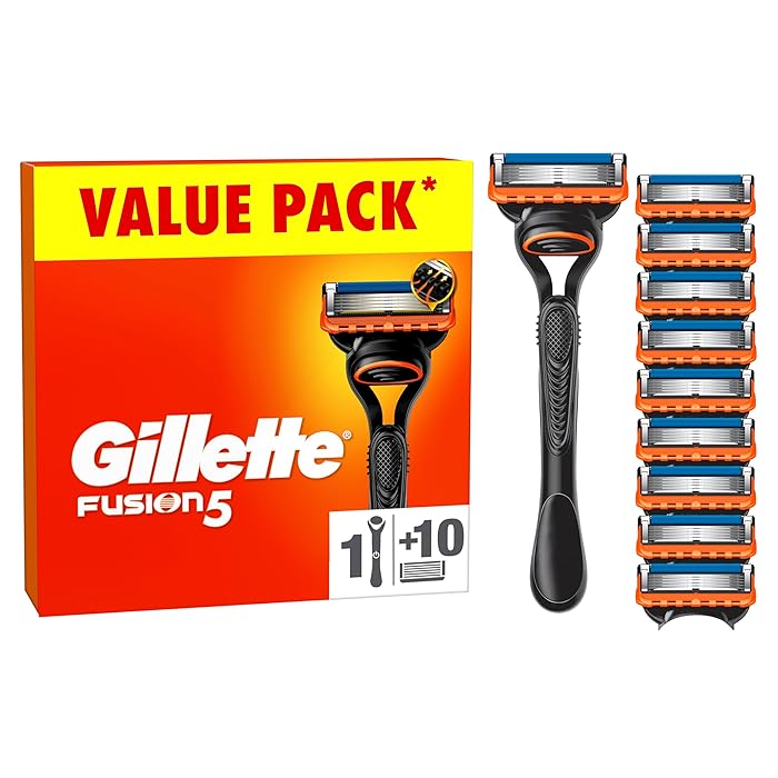 Gillette Fusion5 Men's Razor + 10 Razor Blade Refills with Precision Trimmer, 5 Anti-Friction Razor Blades