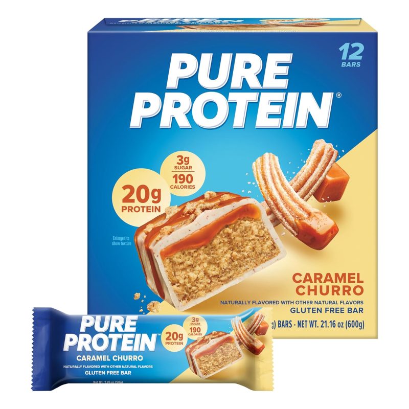 Pure Protein Caramel Churro Bars - 12 Count Box | 20g High Protein, Gluten-Free, On-the-Go Snack | Ideal Pre & Post-Workout Fuel | Low Sugar, Great Taste