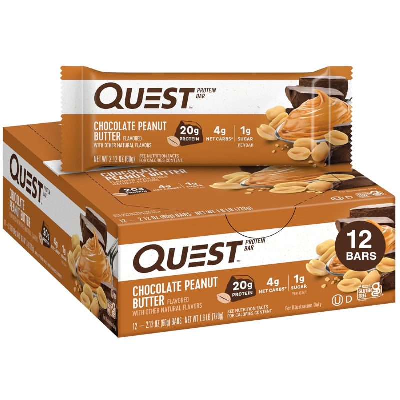 Quest Nutrition Chocolate Peanut Butter Bars, High Protein, Low Carb, Gluten Free, Keto Friendly, - 12 Count (Packof 1)