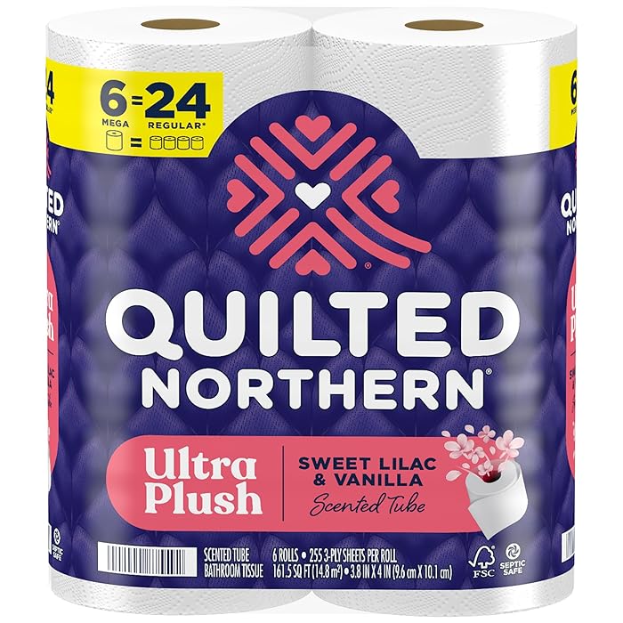 Quilted Northern Ultra Plush® Toilet Paper with Sweet Lilac & Vanilla Scented Tube, 6 Mega Rolls, 3-Ply Bath Tissue