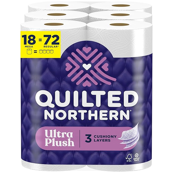 Quilted Northern Ultra Plush Toilet Paper, 18 Mega Rolls = 72 Regular Rolls, 3X Thicker*, 3 Ply Soft Toilet Tissue