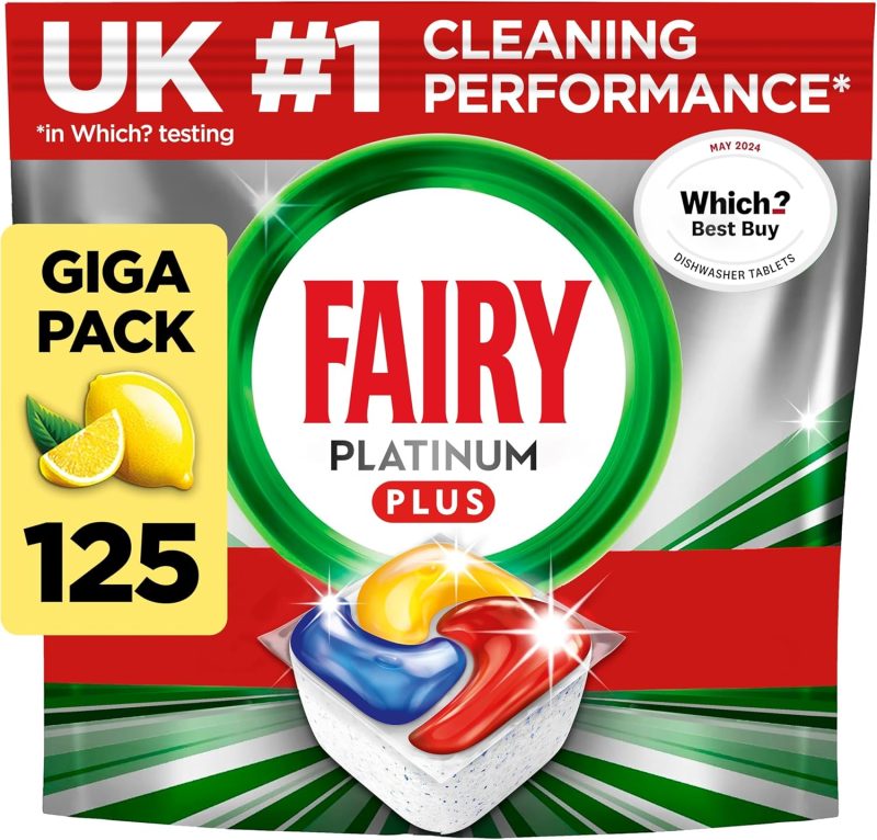 Fairy Platinum Plus Complete All-In-1 Dishwasher Tablets Bulk, 125 Tablets, Lemon, With Anti-Dull Technology & Rinse Aid Action, Effective In Short Cycles