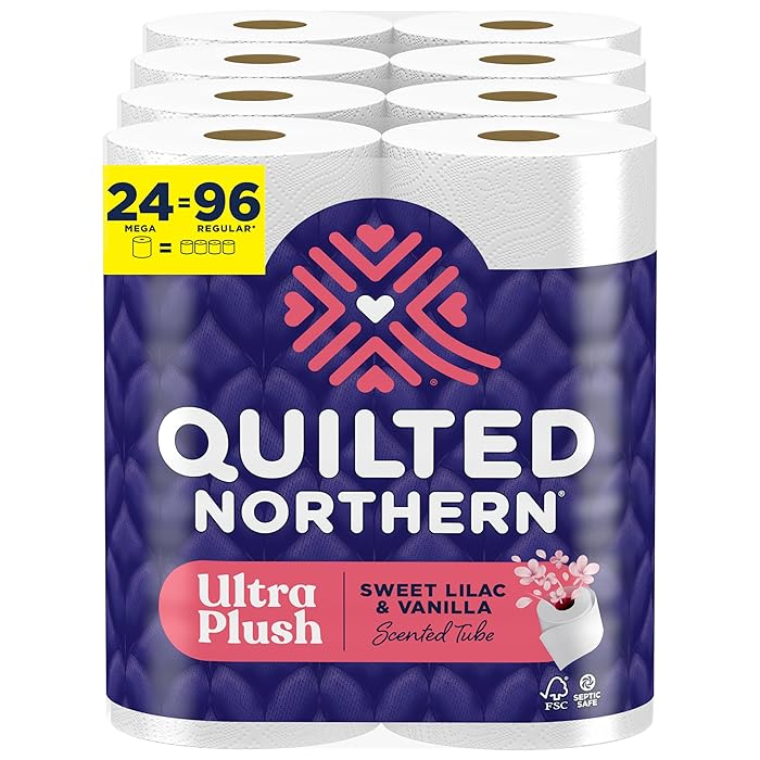 Quilted NorthernUltra Plush Toilet Paper with Sweet Lilac & Vanilla Scented Tube, 24 Mega Rolls = 96 Regular Rolls