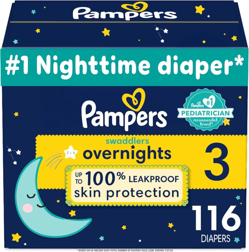Pampers Swaddlers Overnights Diapers - Size 3, 116 Count, Disposable Baby Diapers, Night Time Skin Protection