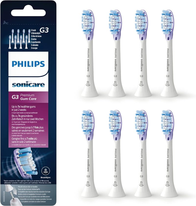 Philips Sonicare Original G3 Premium Gum Care Standard Sonic Toothbrush Heads - 8 Pack in White (Model HX9058/17)