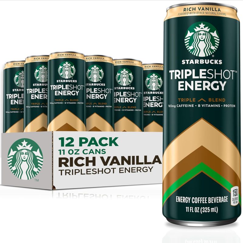 Starbucks Tripleshot Coffee Energy Drink, Rich Vanilla, 11 fl oz Cans (12 Pack), Triple Blend, 165mg Caffeine, B Vitamins, Protein, Iced Coffee
