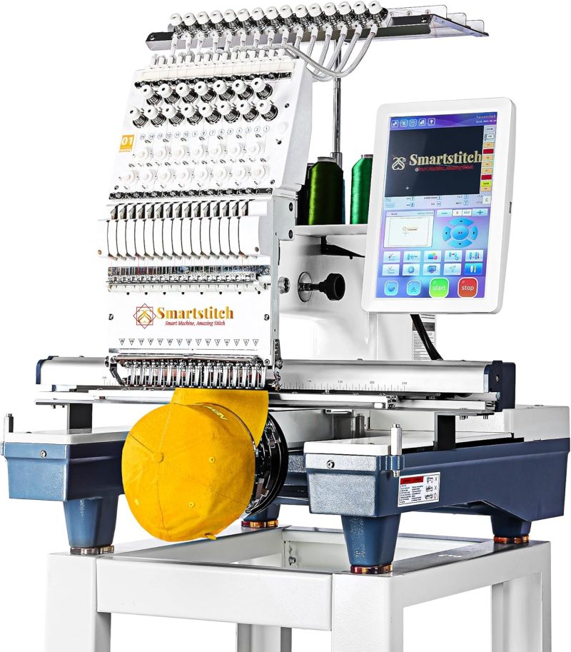 S-1501 Commercial Embroidery Machine with 15 Needles,14"x20" Embroidery Area,1200SPM Max Speed,12" Touch Screen, Wifi available, capable of embroidering on 3D Caps, Flat, T-shirt and more