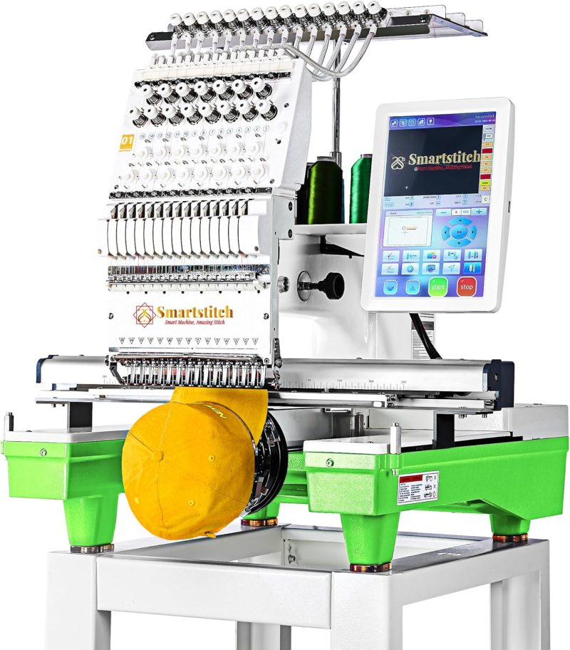 S-1501 Commercial Embroidery Machine with 15 Needles,14"x20" Embroidery Area,1200SPM Max Speed,12" Touch Screen, Wifi available, capable of embroidering on 3D Caps, Flat, T-shirt and more