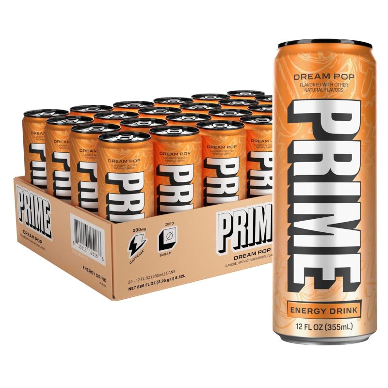 PRIME Energy DREAM POP | Zero Sugar Energy Drink | Preworkout Energy | 200mg Caffeine with 355mg of Electrolytes and Coconut Water for Hydration| Vegan | Gluten Free |12 Fluid Ounce | 24 Pack