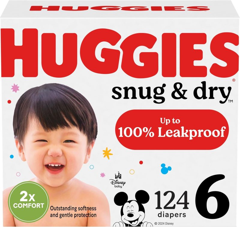 Huggies Size 6 Diapers, Snug & Dry Baby Diapers, Size 6 (35+ lbs), 124 Count