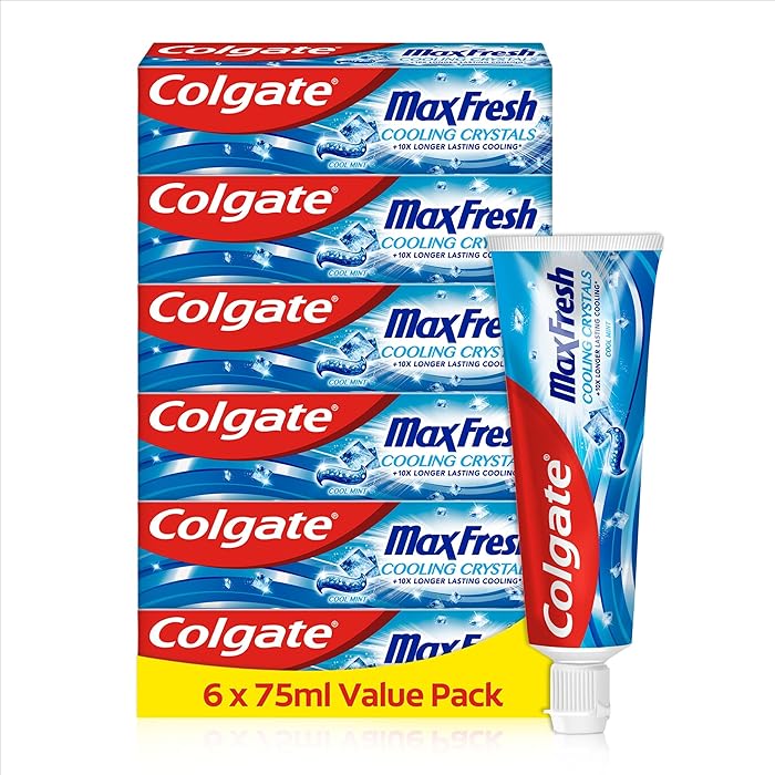 Colgate Max Fresh Cooling Crystals Toothpaste, Cool Mint, Anticavity Toothpaste, 10x Longer Lasting Cooling*, Toothpaste Multipack, 6 Pack, 75ml Tubes