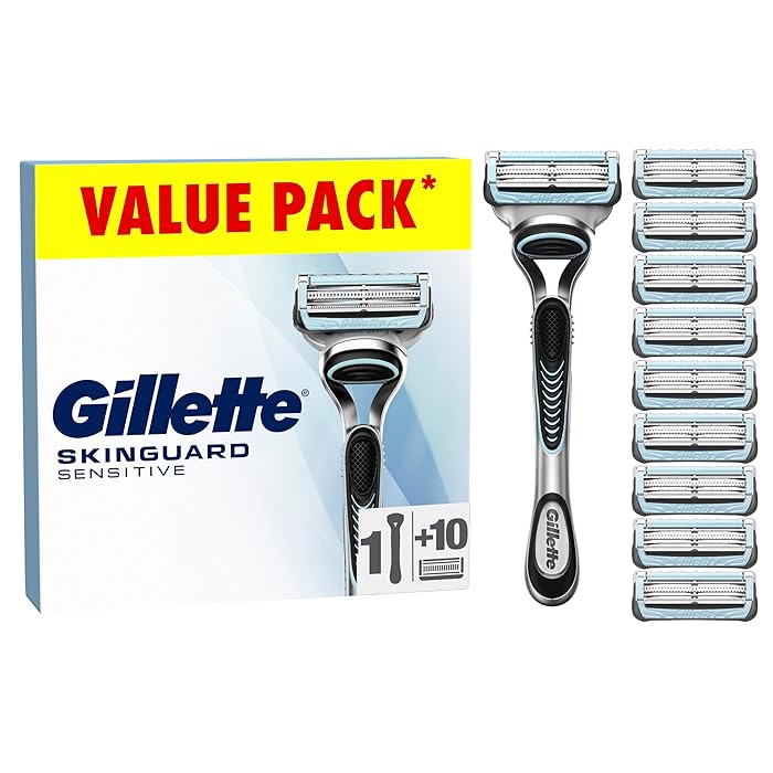 Gillette SkinGuard Sensitive Men’s Razor, Shaving Razor for Men with Skin Irritation, 1 Handle, 10 Blade Refills