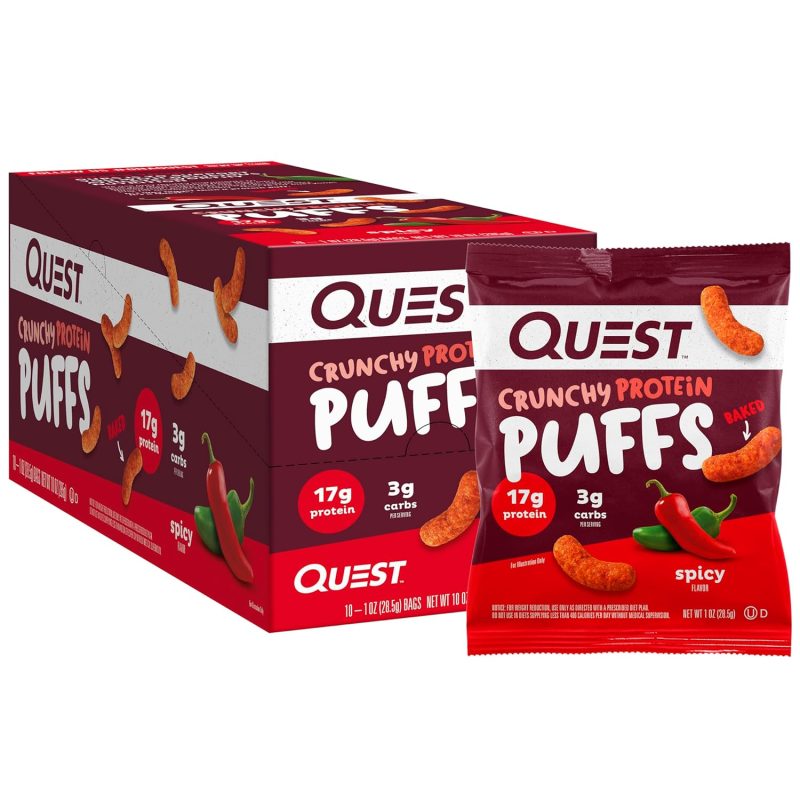 Quest Nutrition Crunchy Protein Puffs, Spicy, 17g Protein, 3g Carbs, Gluten Free, Baked, 10 Count