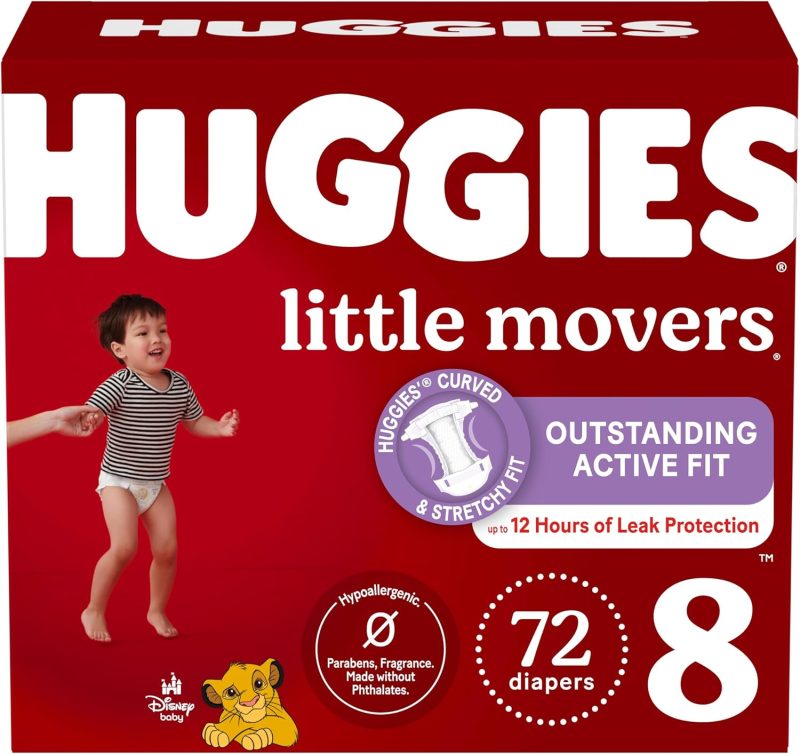 Huggies Size 8 Diapers, Little Movers Baby Diapers, Size 8 (46+ lbs), 72 Count