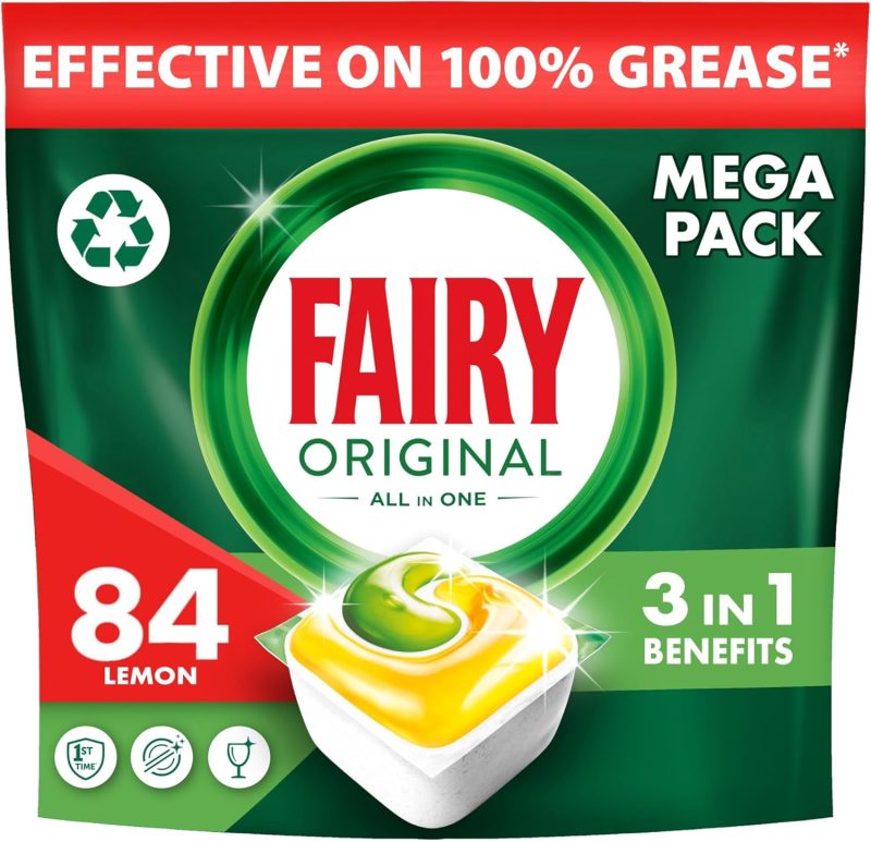 Fairy Original All in One 84 Dishwasher Tablets, Lemon, Effective Even on Dried-On Grease