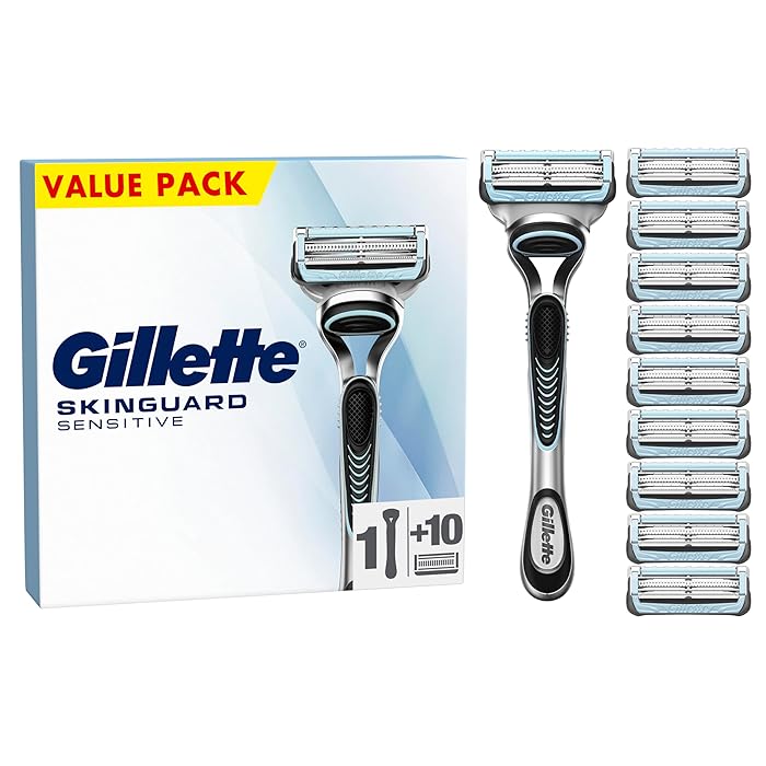 GilletteSkinGuard Sensitive Men’s Razor, Shaving Razor for Men with Skin Irritation, 1 Handle, 10 Blade Refills