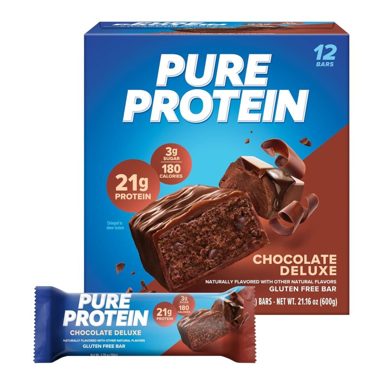 Pure Protein Bars, High Protein, Nutritious Snacks to Support Energy, Low Sugar, Gluten Free, Chocolate Deluxe, 1.76 oz., 12 Count