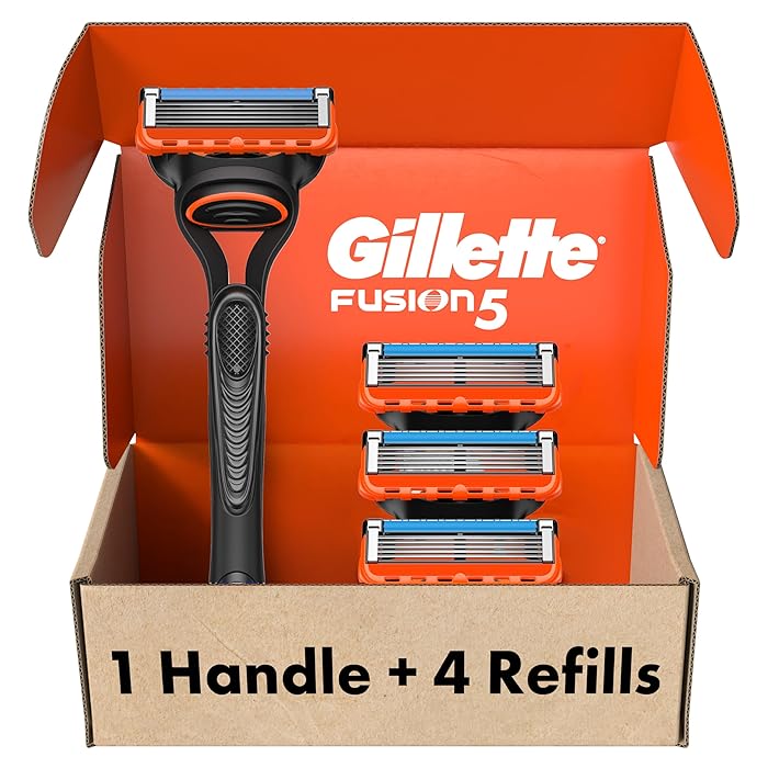 GilletteFusion5 Razors for Men, 1 Razor, 4 Blade Refills, Lubrastrip for a More Comfortable Shave