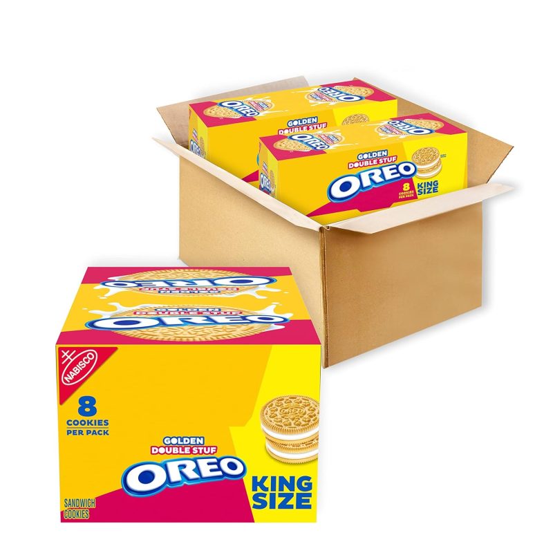 OREO Double Stuf Golden Sandwich Cookies, King Size, 20 Snack Packs (2 Boxes, 8 Cookies Per Pack)
